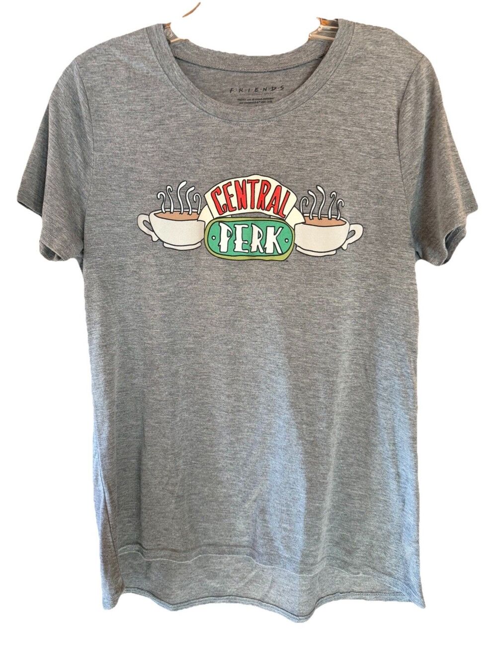 Friends Central Perk Coffee Graphic Tee Womens L  Gray Short Sleeve Shirt